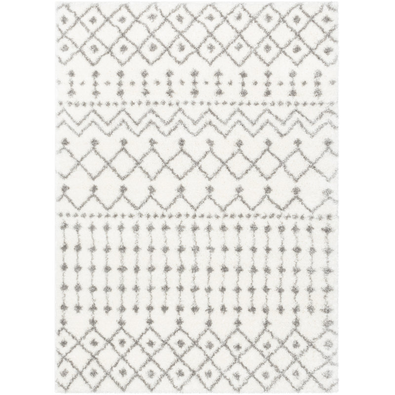 Well Woven Coimbra Moroccan Diamond Pattern Ivory Thick & Soft Shag Rug